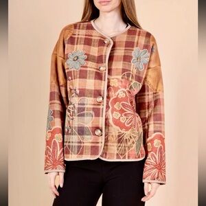 MADE IN ITALY FAUX SUEDE Floral Plaid Jacket